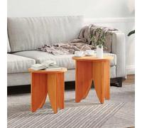 Fangmaliuyun Lot de 2 tables basses rondes 41,5 x 44 cm en pin massif marron cire, design moderne et robuste, petite table basse pour salon, petits espaces