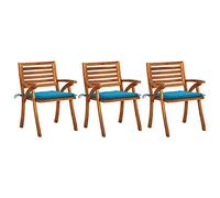 Fangmaliuyun Lot de 3 chaises de jardin en acacia avec coussin d'assise bleu - 59 x 59 x 87 cm - Design moderne - Robuste - Pour terrasse, balcon et camping