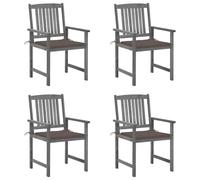 Fangmaliuyun Lot de 4 chaises de jardin avec coussin à lattes en acacia massif - 61 x 57 x 92 cm - Gris taupe - Pour extérieur, balcon, terrasse, camping, jardin