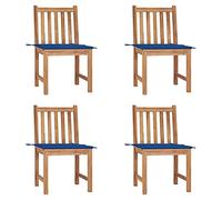 Fangmaliuyun Lot de 4 chaises de jardin en teck massif - 50 x 53 x 90 cm - Avec coussin bleu roi - Résistantes aux intempéries - Peu encombrantes - Empilables - Pour jardin, balcon et camping
