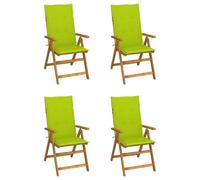 Fangmaliuyun Lot de 4 chaises de jardin pliables en bois d'acacia à dossier haut avec coussins Vert 57 x 69 x 111 cm Pour balcon, jardin, camping