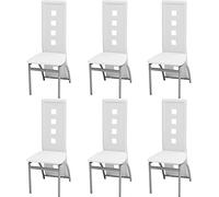 Fangmaliuyun Lot de 6 chaises de salle à manger en cuir synthétique blanc avec dossier haut - 43 x 55,5 x 108 cm - Design moderne - Cadre en acier robuste - Chaises de cuisine confortables pour salle