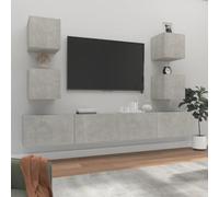 Fangmaliuyun Lot de 6 meubles TV bas gris béton 100 x 30 x 30 cm Matériau du bois pour salon Montage mural Meuble TV modulaire avec espace de rangement pour écrans plats jusqu'à 75"