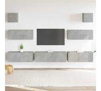 Fangmaliuyun Lot de 7 meubles TV, en bois gris béton, 100/80/30 cm, console murale moderne, avec beaucoup d'espace de rangement pour salon, salle à manger, bureau