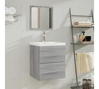 Fangmaliuyun Meuble de lavabo 41 × 38,5 × 48 cm, bois et céramique, montage mural, trop-plein, pour petite salle de bain/WC d'invités