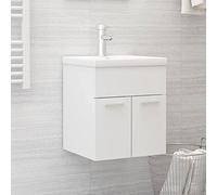 Fangmaliuyun Meuble de lavabo blanc 41 × 38,5 × 46 cm bois/céramique, robinet, bonde push-open, espace de rangement, petite salle de bain/WC d'invités