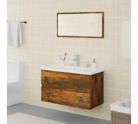 Fangmaliuyun Meuble de lavabo en chêne fumé - 80 x 39,5 x 45 cm - Matériau du bois avec miroir - Design moderne pour toilettes d'invités et petites salles de bain