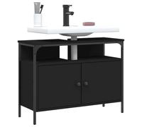 Fangmaliuyun Meuble de lavabo noir, 80 x 30 x 60 cm, en bois et acier, avec découpe pour siphon pour petite salle de bain