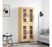 Fangmaliuyun Meuble haut en chêne Sonoma - 69,5 x 34 x 180 cm - Armoire en bois avec insert en verre - Espace de rangement pour salon, couloir, salle à manger