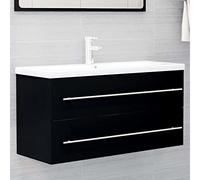 Fangmaliuyun Meuble sous-lavabo 100 × 38,5 × 48 cm noir en matériau dérivé du bois avec bac en céramique, trop-plein, meuble de salle de bain, petite salle de bain, WC d'invités