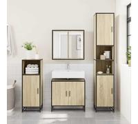 Fangmaliuyun Meuble sous lavabo, 65 × 33 × 60 cm, cadre en métal, chêne Sonoma, pour serviettes, cosmétiques, petite salle de bain, WC d'invités