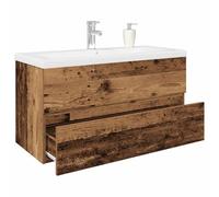 Fangmaliuyun Meuble sous-vasque avec lavabo encastrable et robinet en bois imitation bois vieilli 90 x 38,5 x 45 cm Bonde pop-up Montage pour petites salles de bains