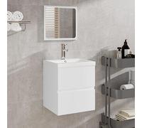 Fangmaliuyun Meuble sous-vasque, blanc, avec lavabo en céramique et miroir, 41 x 38,5 x 45 cm, meuble de salle de bain moderne pour petites toilettes d'invités