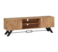 Fangmaliuyun Meuble TV bas 140 x 30 x 45 cm en bois massif d'acacia rustique, avec 2 portes et étagères, buffet fait à la main pour salon, chambre à coucher et couloir