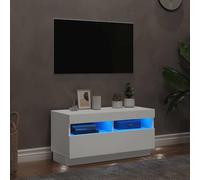 Fangmaliuyun Meuble TV bas, blanc, 80 x 35 x 40 cm, avec LED RVB, en matériau du bois, design moderne, pour salon, jeu d'angle ou chambre à coucher