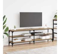 Fangmaliuyun Meuble TV bas, chêne artisanal, 160 x 30 x 50 cm, en bois composite et fer, grand buffet avec 3 étagères, design rustique, meuble TV avec espace de rangement pour salon, bureau à domicile