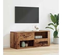 Fangmaliuyun Meuble TV bas en bois recyclé 100 x 35 x 40 cm - Design rustique avec tiroirs et poignées de tapis - Merveilleux espace de rangement pour salon, chambre et bureau à domicile