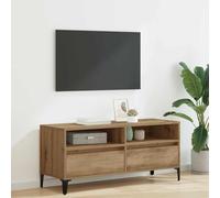 Fangmaliuyun Meuble TV bas en chêne artisan - 100 x 34,5 x 44,5 cm - En bois et fer - Buffet TV rustique avec tiroir et étagère - Robuste et durable - Pour salon, chambre à coucher, studio