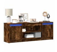 Fangmaliuyun Meuble TV bas en chêne fumé 139,5 x 34 x 50 cm avec éclairage LED RVB pour salon, chambre à coucher et bureau