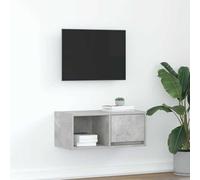Fangmaliuyun Meuble TV bas gris béton 60 x 31 x 25,5 cm en matériau dérivé du bois avec tiroir, montage mural possible, design moderne et robustesse pour salon, chambre à coucher et couloir