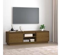 Fangmaliuyun Meuble TV bas - Marron miel - 140 x 35 x 40 cm - En pin massif - Avec 4 compartiments et 2 portes - Design moderne et durabilité - Pour salon, salle à manger, chambre à coucher