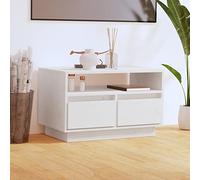 Fangmaliuyun Meuble TV blanc 60 x 35 x 37 cm en pin massif, meuble bas moderne avec 2 tiroirs et compartiment ouvert, console TV stable pour salon, chambre à coucher, couloir
