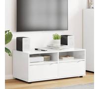 Fangmaliuyun Meuble TV blanc brillant 100 x 48 x 43 cm en matériau dérivé du bois avec tiroir et 2 étagères - Meuble bas moderne pour salon - Charge maximale de 60 kg