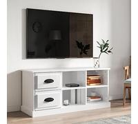 Fangmaliuyun Meuble TV blanc brillant - 102 x 35,5 x 47,5 cm - En matériau dérivé du bois avec 2 tiroirs et 4 compartiments - Design moderne - Grand espace de rangement - Robuste - Pour salon, chambre
