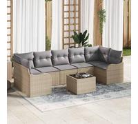 Fangmaliuyun Salon de jardin 8 pièces - Beige et gris - En polyrotin - Résistant aux intempéries - 289 x 122,5 x 85 cm - Avec espace de rangement pour petits balcons, terrasses et jardins