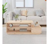 Fangmaliuyun Table basse 120 x 50 x 40,5 cm en pin massif - Design moderne avec 2 compartiments et 1 tiroir - Espace de rangement pour salon - Table d'appoint