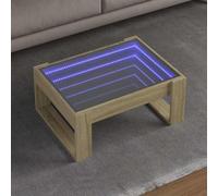 Fangmaliuyun Table basse avec LED Infinity 70 x 53 x 30 cm - Chêne Sonoma - Bois et verre - Éclairage RVB - Design moderne - Robuste et durable - Pour salon, chambre, bureau, salon