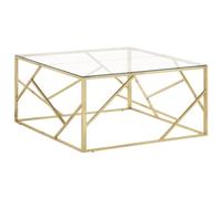 Fangmaliuyun Table basse dorée 100 x 100 x 50 cm moderne en acier inoxydable verre trempé modèle table de canapé pour salon, bureau et couloir