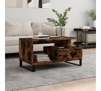 Fangmaliuyun Table basse en chêne fumé 90 x 49 x 45 cm avec tiroir en bois et pieds en métal Design moderne robuste et peu encombrant Table d'appoint pour salon, bureau, couloir