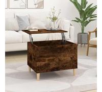 Fangmaliuyun Table basse en chêne massif fumé 60 x 44,5 x 45 cm avec plateau réglable en hauteur Table de salon moderne pour canapé, espace de rangement, table d'appoint Living Room Office