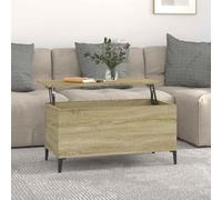 Fangmaliuyun Table basse en chêne Sonoma 90 x 44,5 x 45 cm avec plateau réglable en hauteur - Design moderne en bois - Pieds en métal massif - Table basse pour petit salon, balcon et bureau