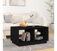 Fangmaliuyun Table basse noire 80 x 50 x 40 cm en pin massif avec 2 compartiments, design moderne, construction robuste, miracle de rangement pour salon et canapé