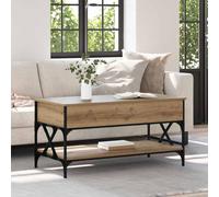 Fangmaliuyun Table basse pliante - 100 x 50 x 50 cm - Chêne artisanal - Structure en métal - Peu encombrante - Design moderne - Look industriel - Pour salon, maison, bureau, chambre à coucher