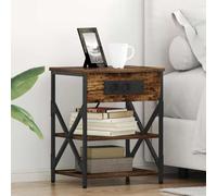 Fangmaliuyun Table de chevet avec station de charge - Chêne fumé - 41 x 31 x 51 cm - En bois et pieds en acier - Design moderne - Espace de rangement pour chambre à coucher, canapé lit et petites