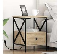 Fangmaliuyun Table de chevet en chêne Sonoma - 41,5 x 40,5 x 55 cm - Matériau bois avec tiroir et étagère - Pieds en acier modernes - Armoire d'appoint peu encombrante pour chambre à coucher, petites