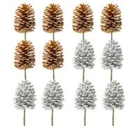 Fangoo 12 PièCe 8-12 cm Pommes de Pin Naturelles Pommes de Pin DoréEs et ArgentéEs avec Tiges pour Les DéCorations de Sapin de NoëL La Confection de Couronnes de NoëL et L'Artisanat