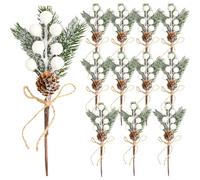 Fangoo 12 PièCes 20cm Branches de Pin à Feuilles Persistantes Artificielles Branches de Baies Blanc Branches de Pin de Baies de NoëL pour DéCoration Artisanale Guirlande de NoëL DIY(Blanche Neige)