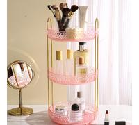 Fangoo 3 Niveaux Pivotant Organisateur de Maquillage Multifonctionnel pour Commode et Salle de Bain (Rose)