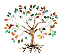 Fangoo 55x66CM Décoration Murale en Métal Arbre de Vie Décoration Murale Suspendue Art de l'arbre de Avec Feuilles Colorées et ColibrisVie pour Salon Chambre à Coucher le Jardin Maison (Life Tree)