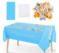 Fangoo Ensemble et Bleu Nappe En Filet de PêChe Filet Peche Decoratif éToile de Mer Coquillage Conque pour DéCoration de Table pour FêTe D'Anniversaire Sur Le ThèMe Des SirèNes