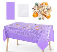 Fangoo Ensemble et Violet Nappe en Filet de PêChe Filet Peche Decoratif éToile de Mer Coquillage Conque pour DéCoration de Table pour FêTe D'Anniversaire Sur Le ThèMe Des SirèNes