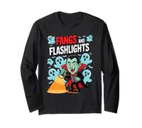 Fangs and Flashlights Funny Vampires Ghost Hunting Halloween Manche Longue