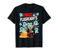 Fangs and Flashlights Funny Vampires Ghost Hunting Halloween T-Shirt