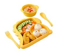 Fangssiy Assiettes compartimentées pour,Fourchette Cuillère Bol - Set de fourchette et cuillère pour design dinosaure cartoon - pour Garçons et Filles, Enfant en Bas Âge, Repas et Collations