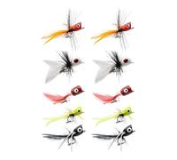 Fangssiy Leurres de Mouche,10 Poppers de Pêche Sèche Appâts à Action de pour Black Bass - Petits Leurres Hameçons Sèches et Noyés pour Crapets Truites Saumons Achigans Perches Poissons Appâts Pêcheurs