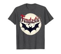 Fangtastic Halloween Chauve-Souris Gothique Typographie T-Shirt, Homme, Chiné Foncé, S